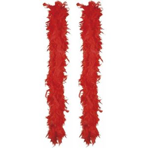 Carnaval verkleed boa met veren - 2x - rood - 180 cm - 80 gram - Glitter and Glamour - Verkleed boa