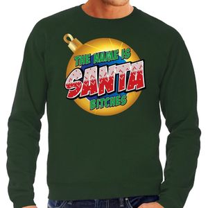 Groene foute kersttrui / sweater The name is Santa bitches voor heren - kerst truien
