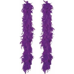 Carnaval verkleed boa met veren - 2x - paars - 180 cm - 80 gram - Glitter and Glamour - Verkleed boa