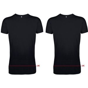 Set van 2x stuks extra lange zwarte shirts voor heren, maat: 2XL - T-shirts