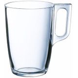 Glazen theepot zwart met filter van 1,5 liter met 8x stuks theeglazen Arcoroc van 320 ml