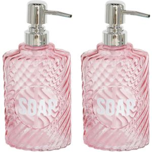 2x stuks zeeppompjes/zeepdispensers parel roze van glas 500 ml - Badkamer/keuken zeep dispenser