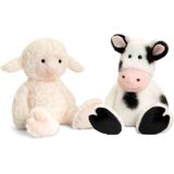 Pluche knuffels koe en lammetje boerderij vriendjes 25 cm - Knuffel boederijdieren