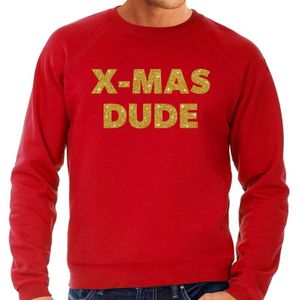 Rode foute kersttrui / sweater x-mas dude met gouden letters voor heren - kerst truien