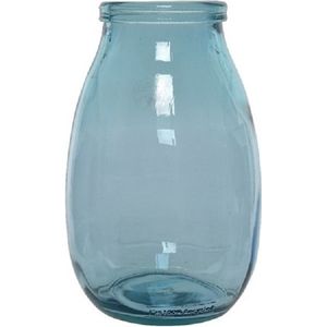 Blauwe vazen/bloemenvaas van gerecycled glas 18 x 28 cm - Glazen vazen voor bloemen en boeketten