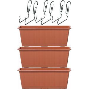 3x Kunststof Agro plantenbakken/bloembakken terracotta 9 liter met ophangbeugels - Plantenbakken