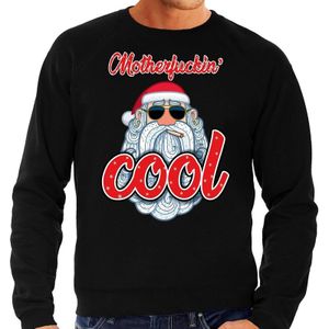 Grote maten zwarte foute kersttrui / sweater coole kerstman voor heren - kerst truien