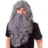 Abraham pop baardstel grijze lange baard/pruik - Verkleedbaarden