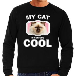 Rag doll katten sweater / trui my cat is serious cool zwart voor heren - Sweaters