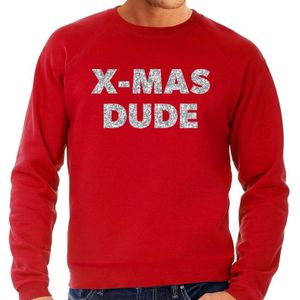 Rode foute kersttrui / sweater x-mas dude met zilveren letters voor heren - kerst truien