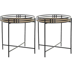 Set van 2x stuks bijzettafels rond metaal/MDF zwart 45 x 47 cm - Home Deco meubels en tafels