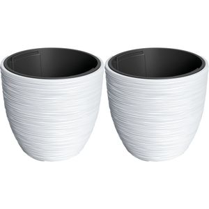 Plantenpot/bloempot Furu Stripes - 2x - buiten/binnen - kunststof - wit - D30 x H30 cm - Plantenpotten