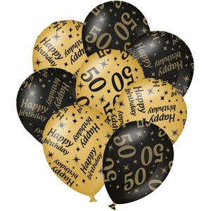 24x stuks leeftijd verjaardag ballonnen 50 jaar en happy birthday zwart/goud - Ballonnen