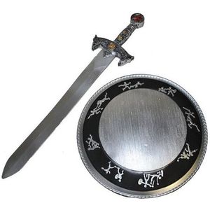 Verkleed speelgoed wapens set Middeleeuws/ridder/vikingen zwaard 58 cm en schild 32 cm - Verkleedattributen