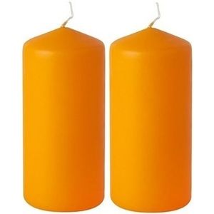 2x Oranje stompkaars 15 cm 45 branduren - oranje decoratie kaarsen - Woondecoratie/Woonaccessoires