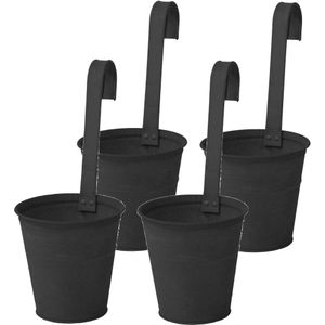 Plantenpot/bloempot - 4x - zink - mat zwart - met ophanghaak - D16 x H35 cm - Plantenpotten