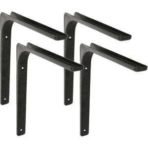 AMIG Plankdrager/planksteun van metaal - 4x - gelakt zwart - H150 x B125 mm - Plankdragers