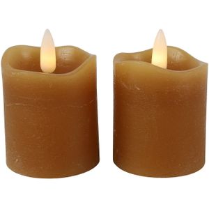 LED kaarsen/stompkaarsenen - 4x st - cognac bruin - D5 x H7,2 cm - timer - warm wit - LED kaarsen