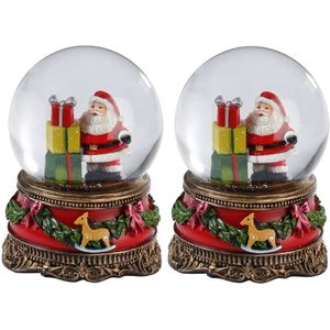 2x Sneeuwbollen/snowglobes kerstman met cadeaus 9 cm - Sneeuwbollen