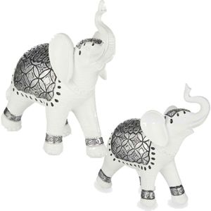 Giftdecor Olifanten dierenbeeldjes/deco set 2x stuks wit 21 en 27 cm