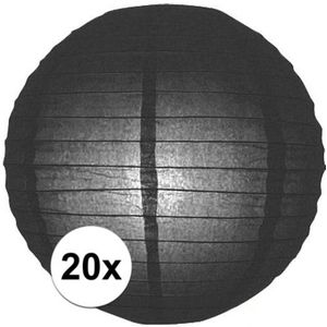 20x Luxe bol lampionnen zwart 25 cm - Feestlampionnen