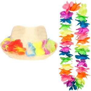 Carnaval verkleed set - Tropische Hawaii party - hoedje met bloemenslinger - volwassenen - Verkleedhoofddeksels