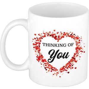 Thinking of you mok / beker wit met hartjes - cadeau mokken