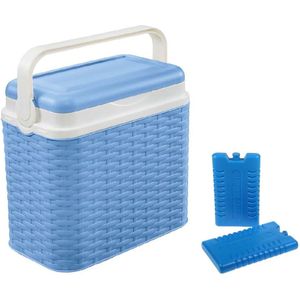 Koelbox blauw rotan 10 liter 30 x 19 x 28 cm incl. 2 koelementen - Koelboxen