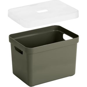 Opbergboxen/opbergmanden donkergroen van 18 liter kunststof met transparante deksel 35 x 25 x 24 cm