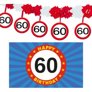60 jaar leeftijd verjaardag slinger en vlag 150 x 90 feestversiering pakket - Feestslingers