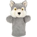 Pluche Grijze Wolf Handpop Knuffel 24 cm - Wolven Wilde Dieren Knuffels