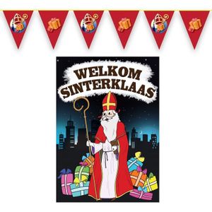 Sinterklaas versiering feestpakket inclusief 2x stuks vlaggenlijnen 10 meter en A1 deurposter - Vlaggenlijnen
