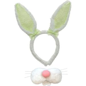 Paashaas/konijn verkleed set - oren diadeem met tandjes/snuitje - lichtgroen - voor volwassenen - Verkleedmaskers