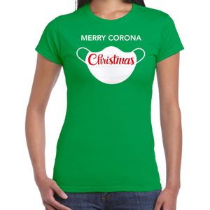 Merry corona Christmas fout Kerstshirt / outfit groen voor dames - kerst t-shirts