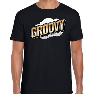 Groovy fun tekst t-shirt voor heren zwart in 3D effect - Feestshirts