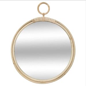 Spiegel/wandspiegel rond D38 cm rotan beige - Spiegels