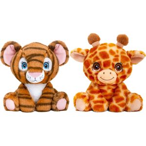 Keel Toys - Pluche Knuffel Dieren Vriendjes set Tijger en Giraffe 25 cm