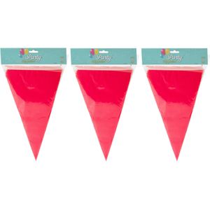 Party Vlaggenlijn - 3x - binnen/buiten - plastic - rood - 600 cm - 25 vlaggetjes - Vlaggenlijnen
