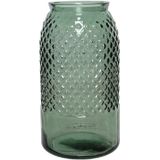 3x stuks groene vazen/bloemenvazen gespikkeld motief van gerecycled glas 15 x 28 cm - Vazen