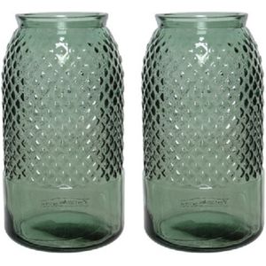 3x stuks groene vazen/bloemenvazen gespikkeld motief van gerecycled glas 15 x 28 cm - Vazen