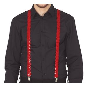 Carnaval verkleed bretels - pailletten rood - volwassenen/heren/dames - Verkleedbretels