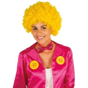 Clownspruik met gele krulletjes verkleed accessoire - Verkleedpruiken