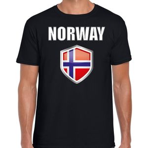 Noorwegen landen supporter t-shirt met Noorse vlag schild zwart heren - Feestshirts