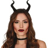Horror haarband/diadeem met duivel/heksen hoorns zwart voor volwassenen - Verkleedhoofddeksels