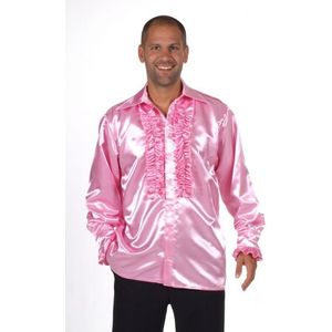 Glimmend roze overhemd met rouches - Carnavalsblouses