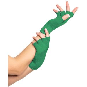 Verkleed handschoenen vingerloos - groen - one size - voor volwassenen - Verkleedhandschoenen