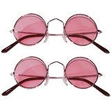 Hippie Flower Power - Zonnebril - 2 stuks - ronde glazen - roze - Verkleedbrillen