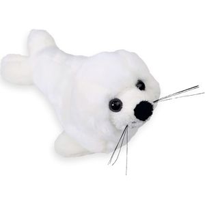 Pluche zeehond pup knuffel - liggend - wit - polyester - 18 cm - Knuffel zeedieren