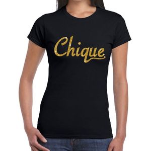 Chique goud glitter tekst t-shirt zwart dames - Feestshirts