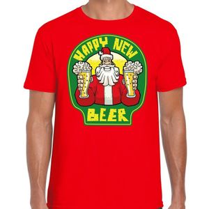 Rood fout kerstshirt / t-shirt proostende Santa happy new beer voor heren - kerst t-shirts